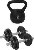 Tunturi - Fitness Set - Halterset 20 kg incl 2 Dumbbellstangen - Kettlebell 2 kg