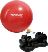 Tunturi - Fitness Set - Verstelbare Dumbbellset 12,5 kg - Gymball Rood 55 cm