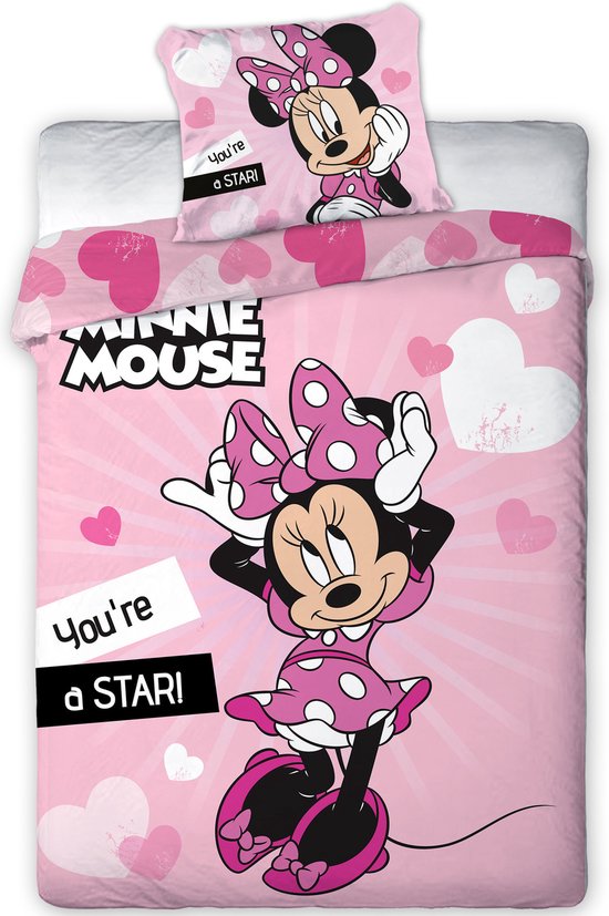 Foto: Disney minnie mouse dekbedovertrek star eenpersoons 140 x 200 cm roze