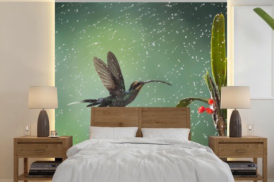 Papier peint Papier peint photo en vinyle - Colibri sous la pluie dans la nature du Costa Rica largeur 280 cm x hauteur 280 cm - Tirage photo sur papier peint (disponible en 7 tailles)