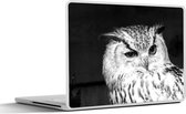Laptop sticker - 15.6 inch - Bruine uil geeft een knipoog - zwart wit - 36x27,5cm - Laptopstickers - Laptop skin - Cover