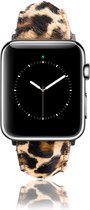 Geschikt voor Apple Watch Bandje - Luipaard Vacht - Full-Grain Leer - 42/44/45/49mm - incl. Space Grey Connectors Met Gesp - Oblac®