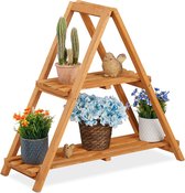 Relaxdays plantenetagere hout - plantentrap 2 etages - inklapbaar - plantenrek - piramide