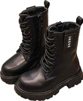 Warmgevoerd imitatieleer Biker boots kind-veter-laarzen-bottines voor meisjes- zwart, 34
