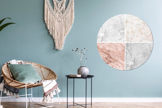 Wall Circle - Wall Circle - Marbre - Rosé - Chic - Collage - Aluminium - ⌀ 90 cm - Intérieur et Extérieur