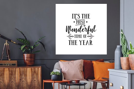Sticker Muursticker Citations de Noël - Citation de Noël C'est la plus belle période de l'année sur fond blanc - 100x100 cm - film adhésif autocollant - sticker mural repositionnable XXL /