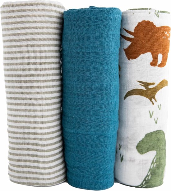LÄSSIG Baby spuugdoek inbakerdoek mullluiers mousseline doek set van 3 katoen 85 x 85 cm Swaddle & Burp Blanket L, Summer Dream Girls