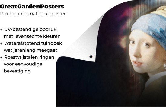 Affiche de clôture Fille à la perle - Johannes Vermeer - Arc-en-ciel - 200x100 cm - Toile de jardin