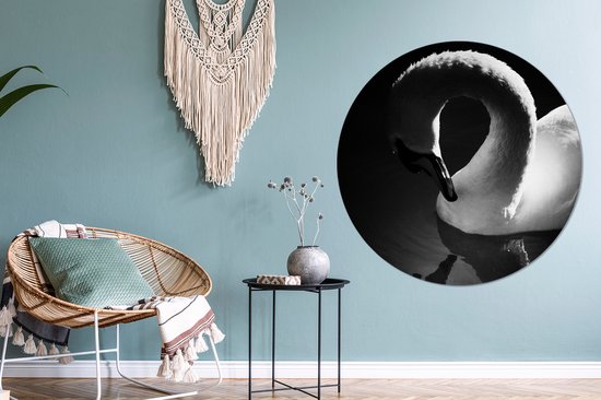 Cercle mural - Cercle mural - Cygne Witte dans l'eau réfléchissante - Aluminium - Dibond - Ø 120 cm - Intérieur et extérieur XXL
