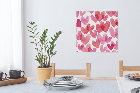 Une illustration avec des coeurs de toile aquarelle 50x50 cm - Tirage photo sur toile (Décoration murale salon / chambre)