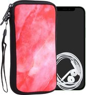 kwmobile hoesje voor smartphones XL - 6,7/6,8" - hoes van Neopreen - Marmer design - wit / poederroze / rood - binnenmaat 17,2 x 8,4 cm