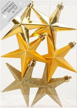 6x stuks kunststof kersthangers sterren goud 10 cm kerstornamenten - Kunststof ornamenten kerstversiering