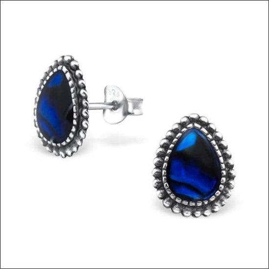 Aramat jewels ® - Oorbellen druppel abalone donker blauw 925 zilver schelp 9mm x 12mm