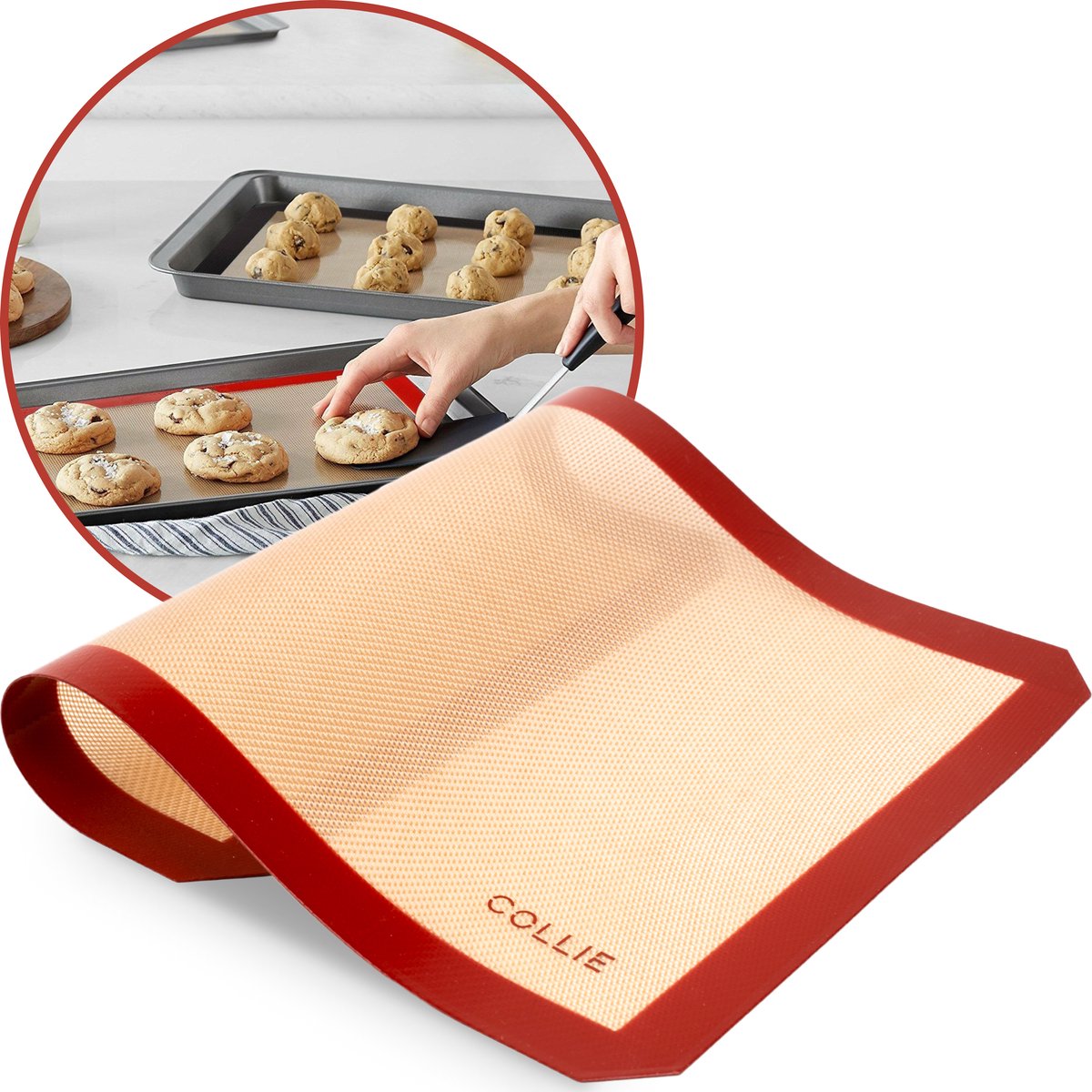 Lot De 2 Tapis De Cuisson En Silicone 40x30cm - Antiadhésifs, Réutilisables, Pour Four, Pâtisserie, Pain, Pizza (Noir + Rouge Perforé)