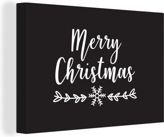Canvas Schilderij Kerst quote Merry Christmas op een zwarte achtergrond - 120x80 cm - Wanddecoratie