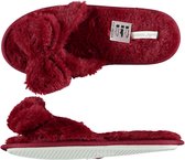 Dames huisslippers/instapsloffen/pantoffels met bont en strik bordeaux rood maat 41-42