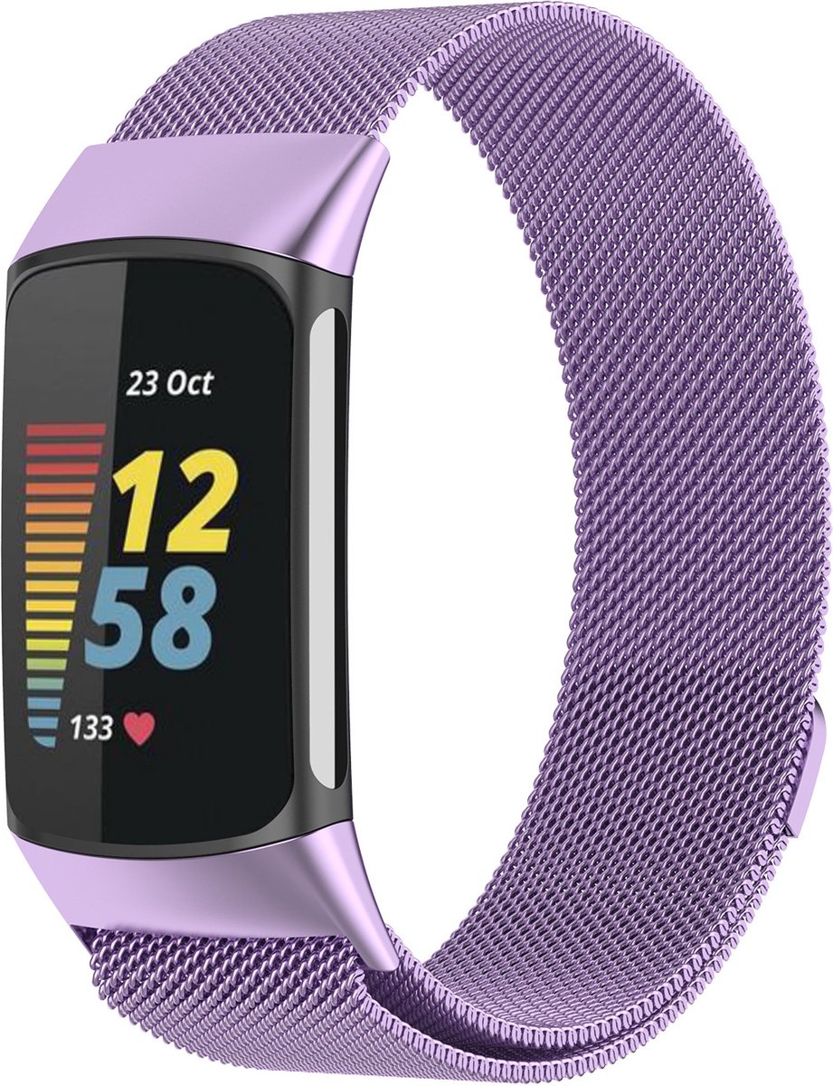 Milanees Smartwatch bandje - Geschikt voor Fitbit Charge 5 Milanese band - lichtpaars - Strap-it Horlogeband / Polsband / Armband
