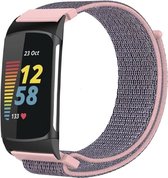 Nylon Smartwatch bandje - Geschikt voor Fitbit Charge 5 / Fitbit Charge 6 nylon bandje - roze - Strap-it Horlogeband / Polsband / Armband