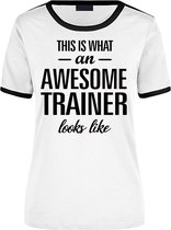 This is what an awesome trainer looks like wit/zwart ringer cadeau t-shirt - dames - beroepen / cadeau shirt S