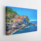 Mooie kleurrijke stadsgezicht op de bergen boven de Middellandse Zee, Europa, Cinque Terre, traditionele Italiaanse architectuur - Modern Art Canvas - Horizontaal - 257301595 - 80*