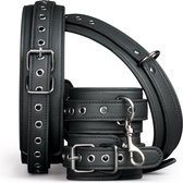 EasyToys - Thigh & Wrist Cuff Set - Duurzaam - Kunstleer - Bondagetouw - Handboeien Seks - BDSM - BDSM Toys - Rollenspel - Rollenspel Erotiek - Erotisch Spel - Handboeien Speelgoed - Zwart