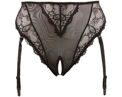 Cottelli Plus Size –  Jarretel Slip met Kanten Inleg en Erotisch Ondertoon – Maat 3XL - Zwart