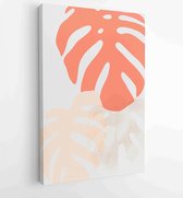 Botanische Monstera muur kunst vector set. Earth tone boho gebladerte lijntekeningen tekenen met abstracte vorm. 3 - Moderne schilderijen – Verticaal – 1833236335 - 50*40 Vertical