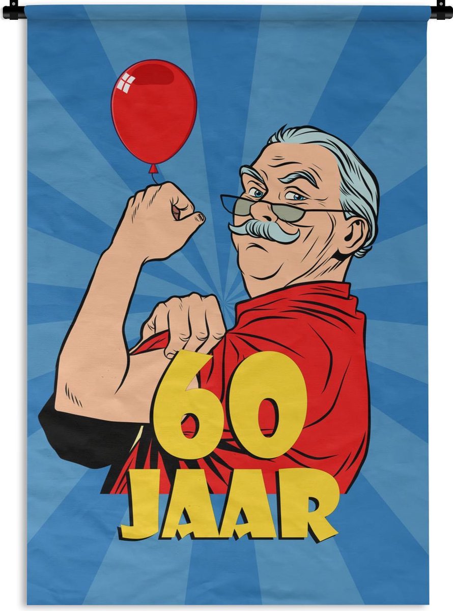 Wandkleed - Wanddoek - Man - Verjaardag - 60 Jaar - 120x180 cm - Wandtapijt
