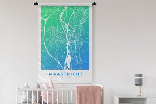 Tapisserie - Toile murale - Plan de la ville - Maastricht - Nederland -Bas - Blauw - 90x135 cm - Tapisserie - Carte