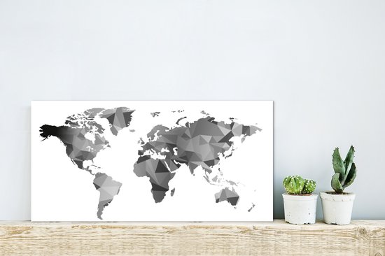Décoration murale Métal - Peinture Aluminium - Carte du Wereldkaart - Formes - Nuances de Gris - 40x20 cm