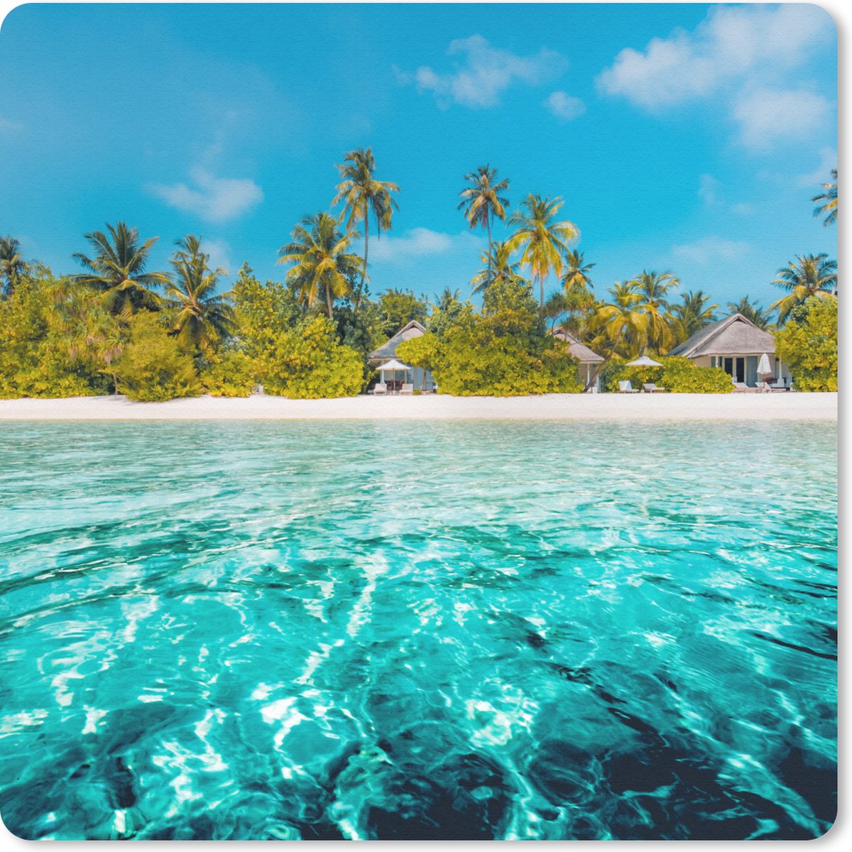 Muismat 30x30 cm - Mousepad Strand - Palmbomen - Zee - Muismatten