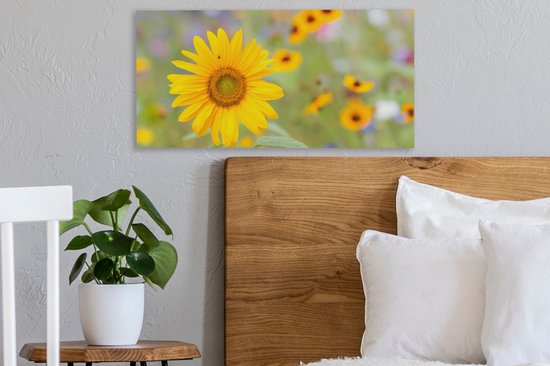 Toile Peinture Fleurs - Tournesol - Jaune - 40x20 cm - Décoration murale