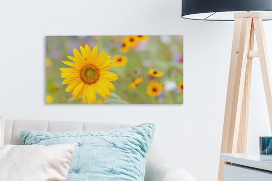 Toile Peinture Fleurs - Tournesol - Jaune - 40x20 cm - Décoration murale