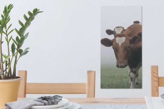 Tableau Peinture Vaches - Marron - Brouillard - 20x40 cm - Décoration murale