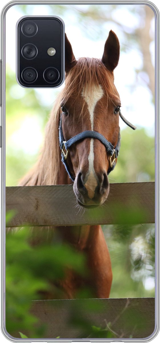 Telefoonhoesje Geschikt voor Samsung Galaxy A51 hoesje - Paard - Natuur - Hek - Siliconen Telefoonhoesje Telefoonhoesje