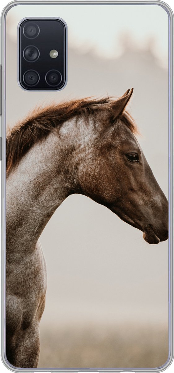 Telefoonhoesje Geschikt voor Samsung Galaxy A71 hoesje - Paard - Mist - Natuur - Siliconen Telefoonhoesje Telefoonhoesje