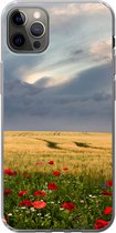 Geschikt voor iPhone 12 Pro Max hoesje - Bloemen - Tarwe - Wolken - Siliconen Telefoonhoesje