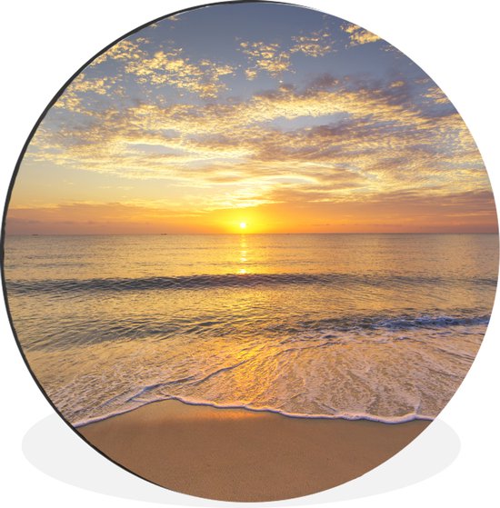 WallCircle - Wandcirkel - Muurcirkel - Strand - Zonsondergang - Zee - Aluminium - Dibond - ⌀ 90 cm - Binnen en Buiten