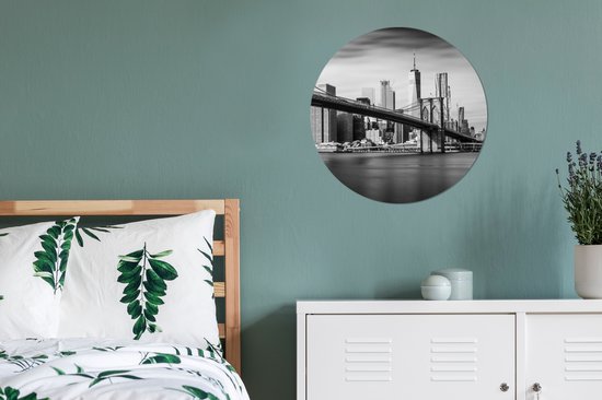 Wall Circle - Wall Circle Inside - Brooklyn Bridge et New York Skyline en Noir et Blanc - ⌀ 60 cm - Décoration murale - Peintures Ronds