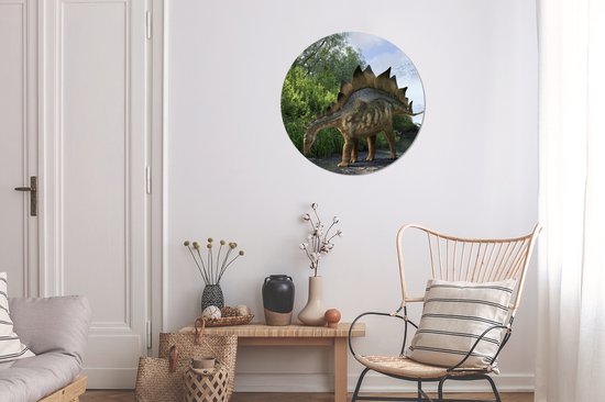 Papier peint Cercle - Dinosaurus - Berg - Forêt - Illustration - 80x80 cm - Mur Cercle