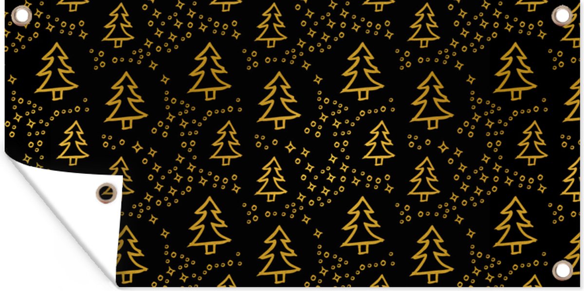 Moderne zwarte en gouden kerstboom tuinposter voor buiten, 80x40 cm, met patronen voor wanddecoratie.