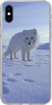 Geschikt voor iPhone Xs hoesje - Vos - Sneeuw - Bergen - Siliconen Telefoonhoesje