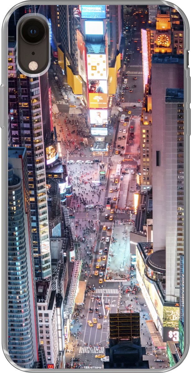 Geschikt voor iPhone XR hoesje - Bovenaanzicht van Times Square in New York - Siliconen Telefoonhoesje