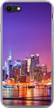 Geschikt voor iPhone 7 hoesje - New York - Skyline - Paars - Siliconen Telefoonhoesje