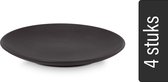 vtwonen Borden - Set van 4 - Mat Zwart - Porselein - Ø 18cm