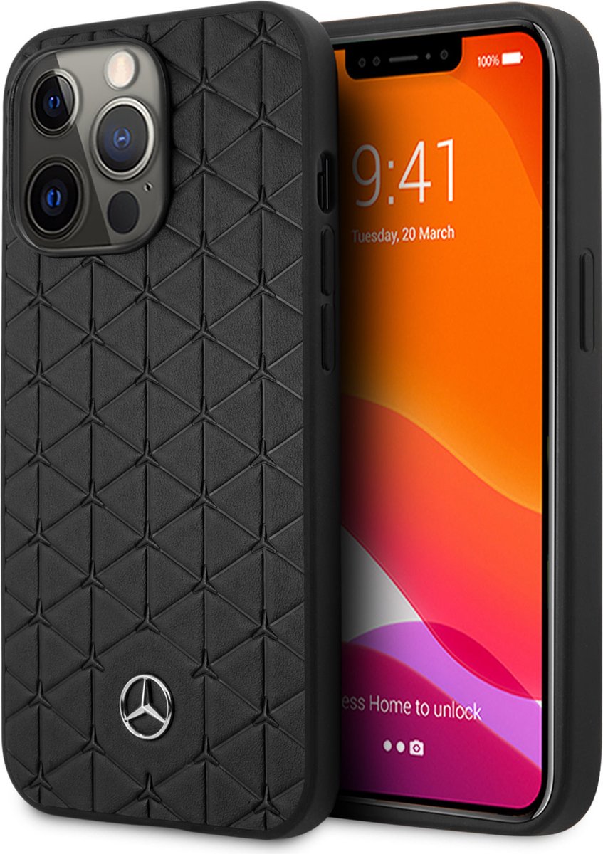 Mercedes Genuine Leather Quilted Mini Stars Geschikt Voor iPhone 13 Pro hoesje