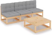 Decoways - 4-delige Loungeset met kussens massief grenenhout