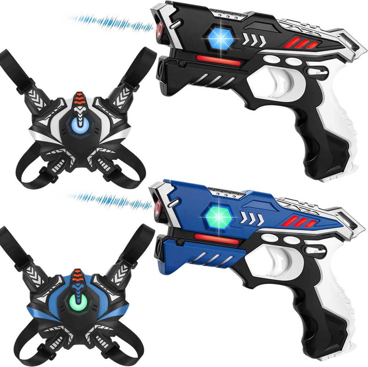 2 laserguns + 2 lasergame vesten - KidsTag lasergame set voor kinderen - Met unieke Vest Only optie!