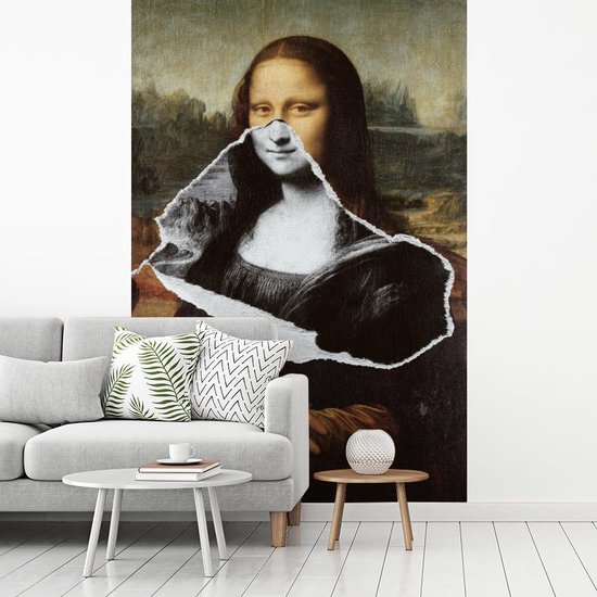 Papier Peint - Papier Papier peint photo Mona Lisa - Zwart - Wit - Da Vinci - Largeur 225 cm x Hauteur 350 cm