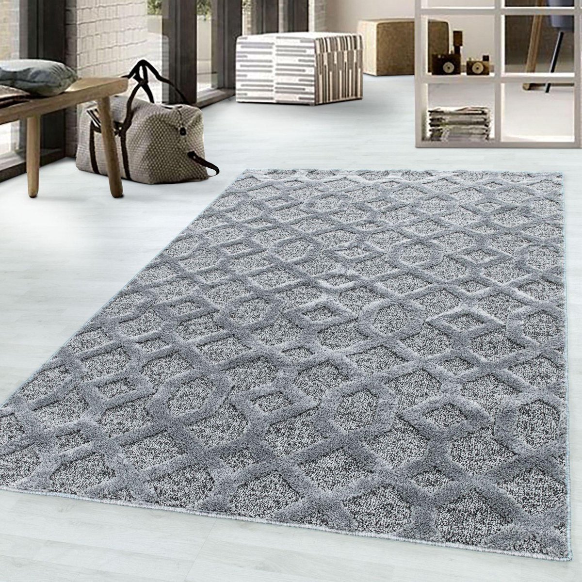 Grijs Tapijt Laagpolig Vloerkleed - 160x230cm- Modern - Woonkamer - Salon - Slaapkamer - Eetkamer